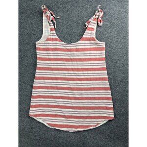 Lovers + Friends Linen Top Women's M Red Stripe Tank Tie Shoulder Scoop Neck